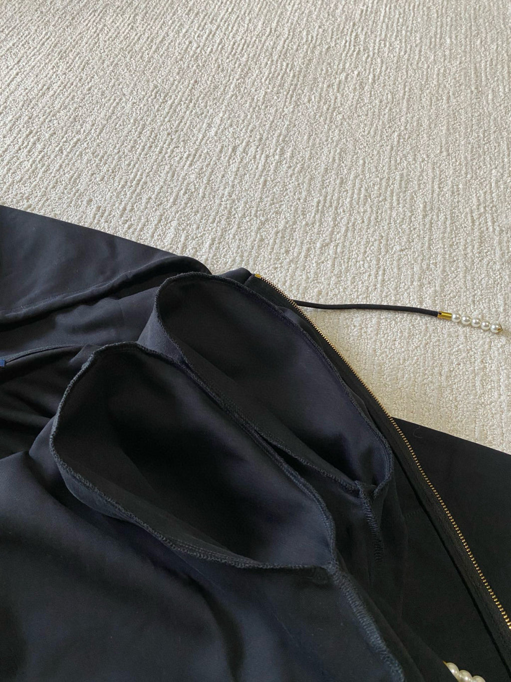 Men's Spring and Fall Pearl Pendant Black Embroidery Knit Zipper Hooded Jacket #98798