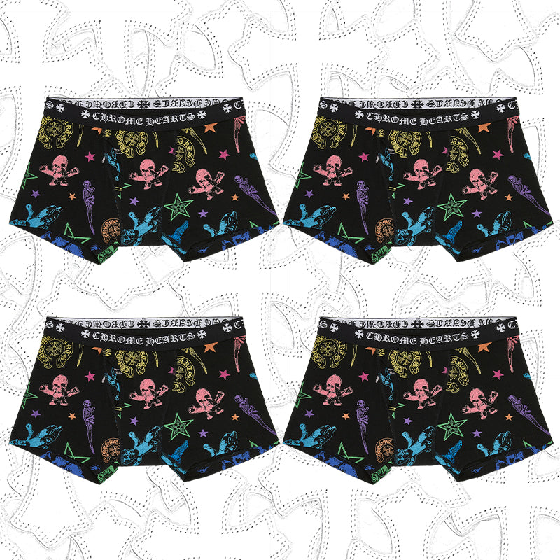 Men's And Women's Pure Color Sanskrit Print Cotton High Elasticity Boxer Briefs Underwear #77394