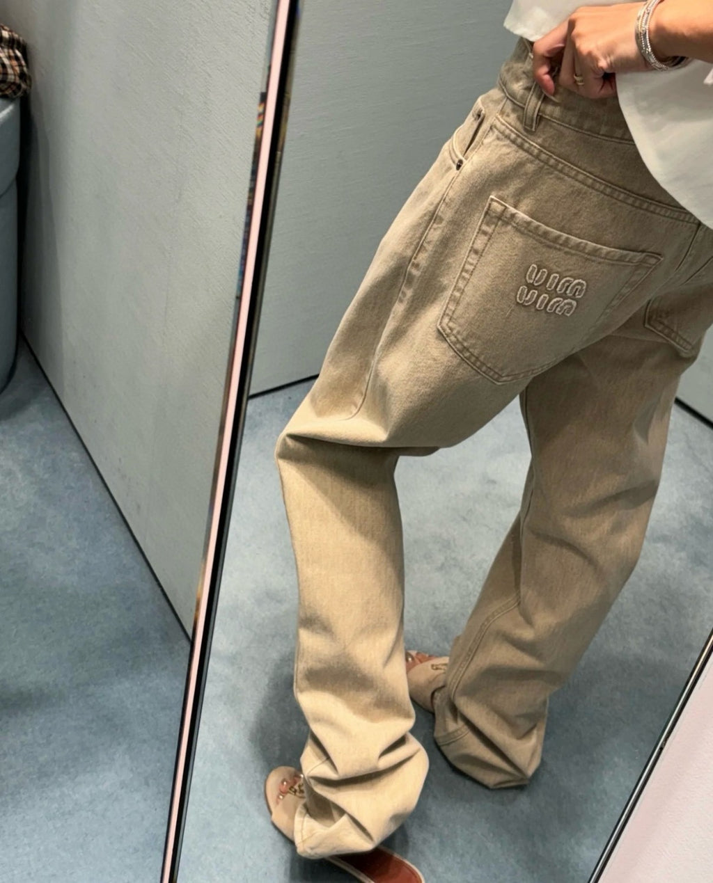 Women's Spring/Autumn Light Brown Embroidered Logo Straight Leg Pants #73481