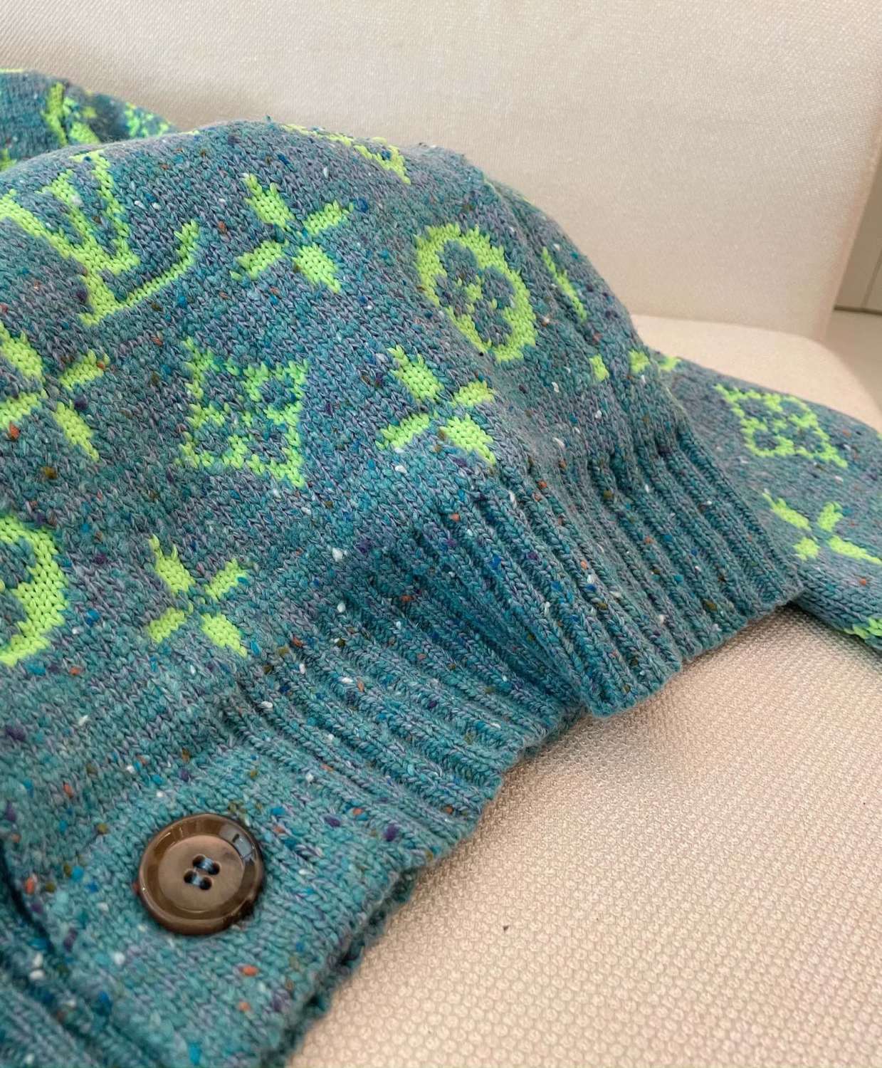 Men's Fall/Winter Green Monogrammed Pattern Knit Single Breasted Sweater Jacket #72785