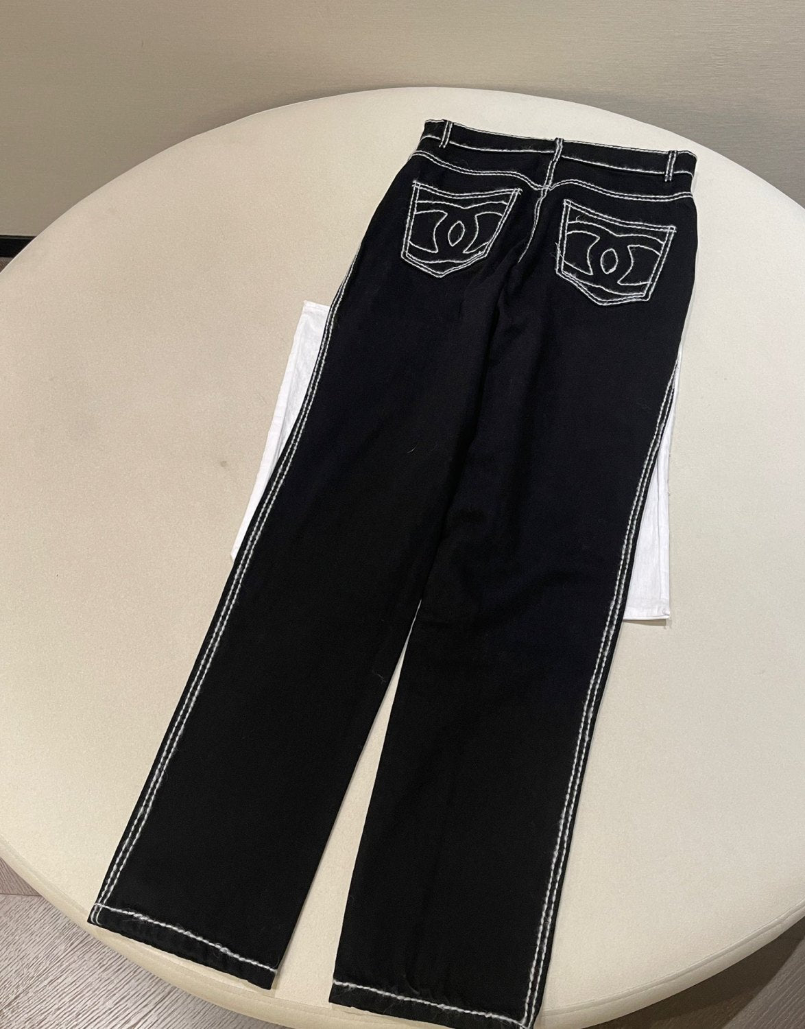 Women's Autumn and Winter Solid Color White Line Casual Jeans Pants #75569