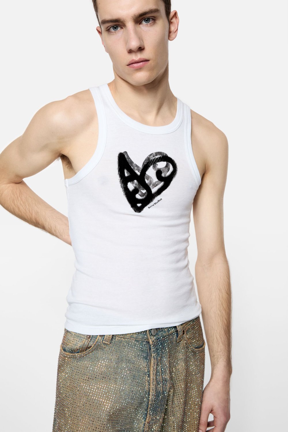 Acne Studios Men's & Women's Vintage Flocked Graffiti Print Summer Crew Neck Sleeveless Pullover Solid Color Tank Top Vest #81755