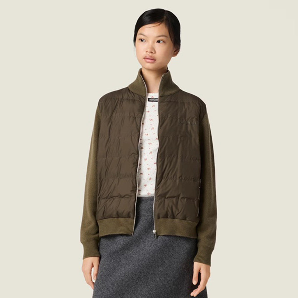 Cashmere Knitted Patchwork Goose Down Stand Collar Down Jacket #194161