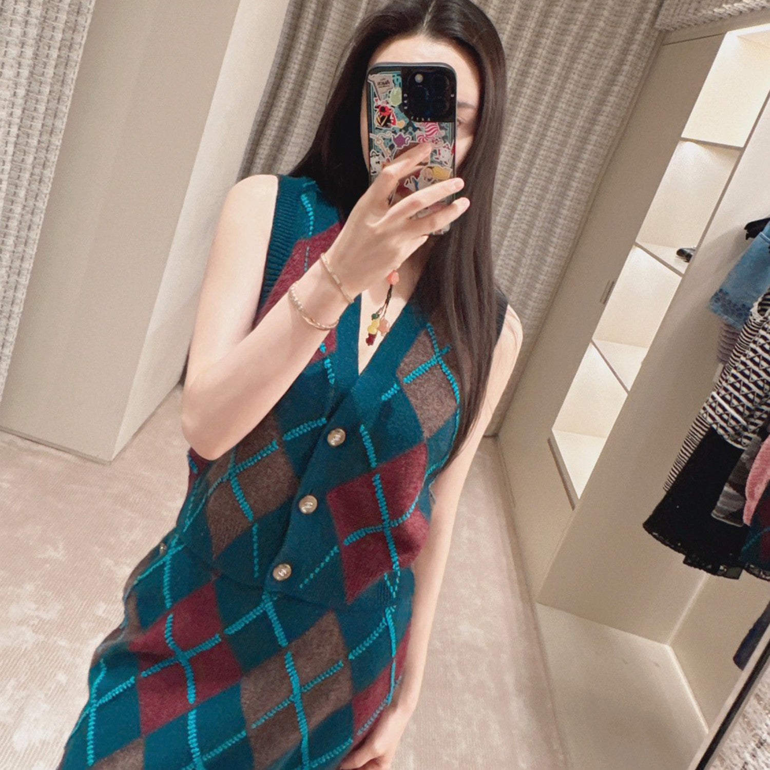 Women's spring and fall plaid retro fashion college style knitted Vest single-breasted tops Ngvp #8939