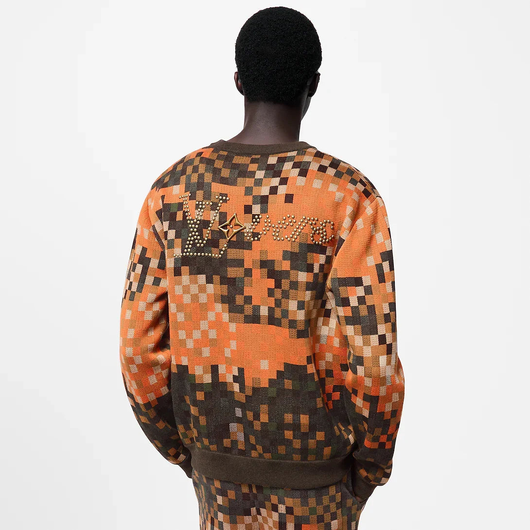 Men's LV LOVERS DAMOFLAGE Jacquard Embroidery Cotton Round Neck Spring and Autumn Long Sleeve Pullover Sweater #71721