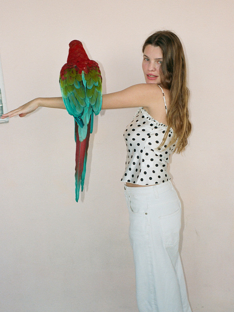 Realisation Par Women's Summer Polka Dot Printed White Round Neck Silk Vest Sleeveless Top Camisole Short Slimming Ngvp #1949