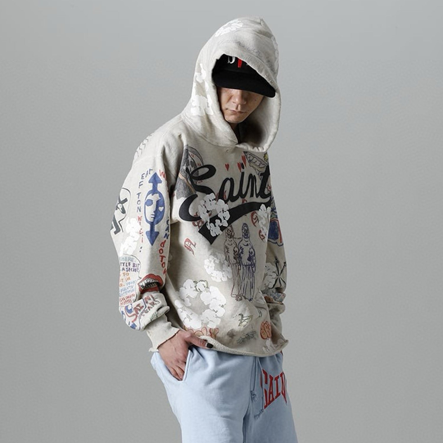 Men's And Women's Spring And Summer Graffiti Retro Old Letter Print Loose Casual Long-sleeved Hooded Sweater Tops Ngvp #8191