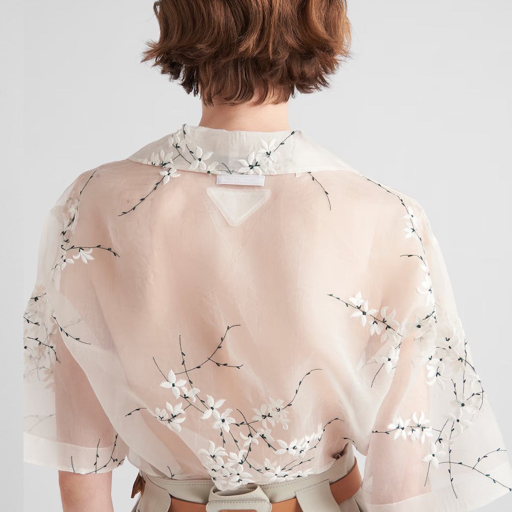 Women's Summer Floral Embroidery Lapel Loose Suspender Short Sleeve Two Piece Shirt Ngvp #8758