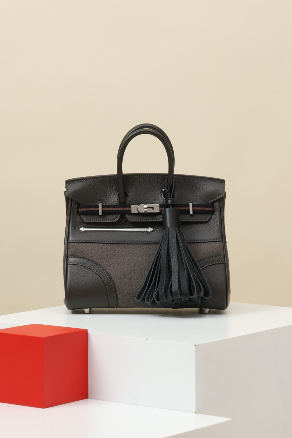 Birkin Go Team 25 BKG25 Women's Solid Color Wool Felt and Calfskin Handbag Bag Bags #77527