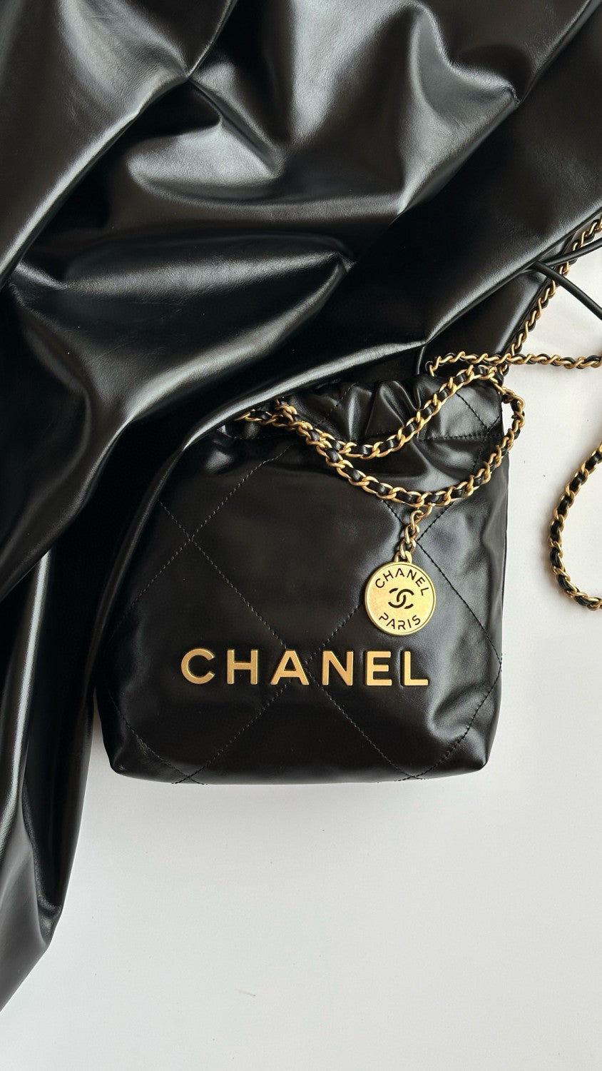 Women's Solid Color Logo Drawstring Closure Chain Shoulder Strap Glossy Calfskin Shoulder Crossbody Bag Bags #77727