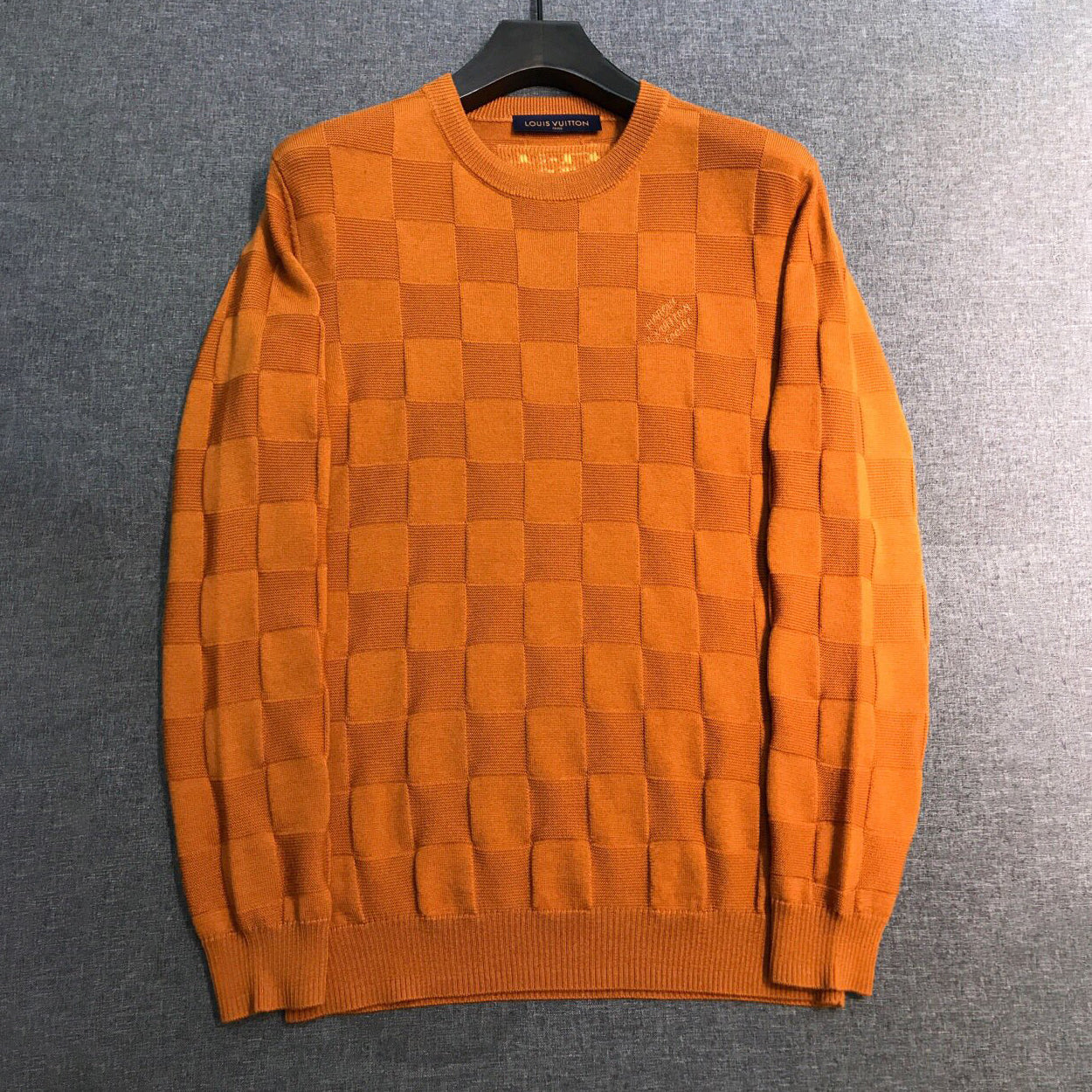 Men's Spring and Autumn Solid Color Check Printed Wool Round Neck Long Sleeve Knitted Sweater #74211