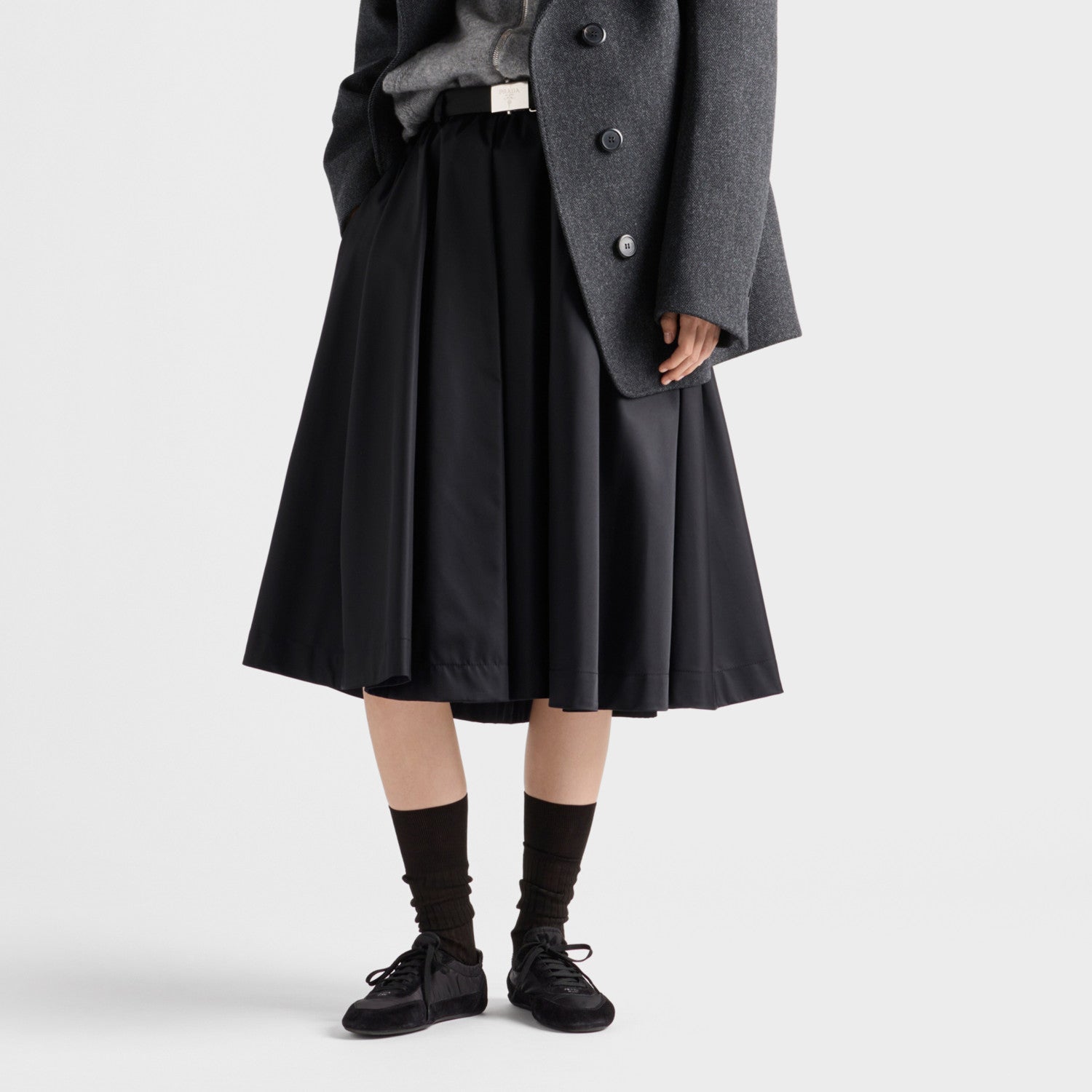 Re-Nylon Women's Spring/Fall Fashion Classic Solid Color Nylon Skirt With 3D Waist Buckle And Full Skirt #79188