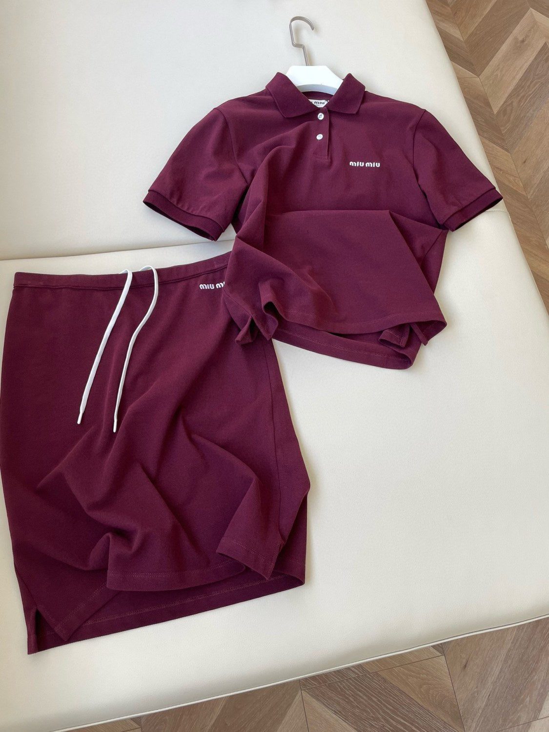 Women's Summer Red Logo Letter Embroidery Short Sleeve Polo Shirt T-Shirt Tie Short Skirt Set Suit #72866