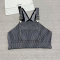 Women's Summer Striped Sleeveless Vest Tank Top High Street Solid Color Cotton Blend Top Strapless Ngvp #2144