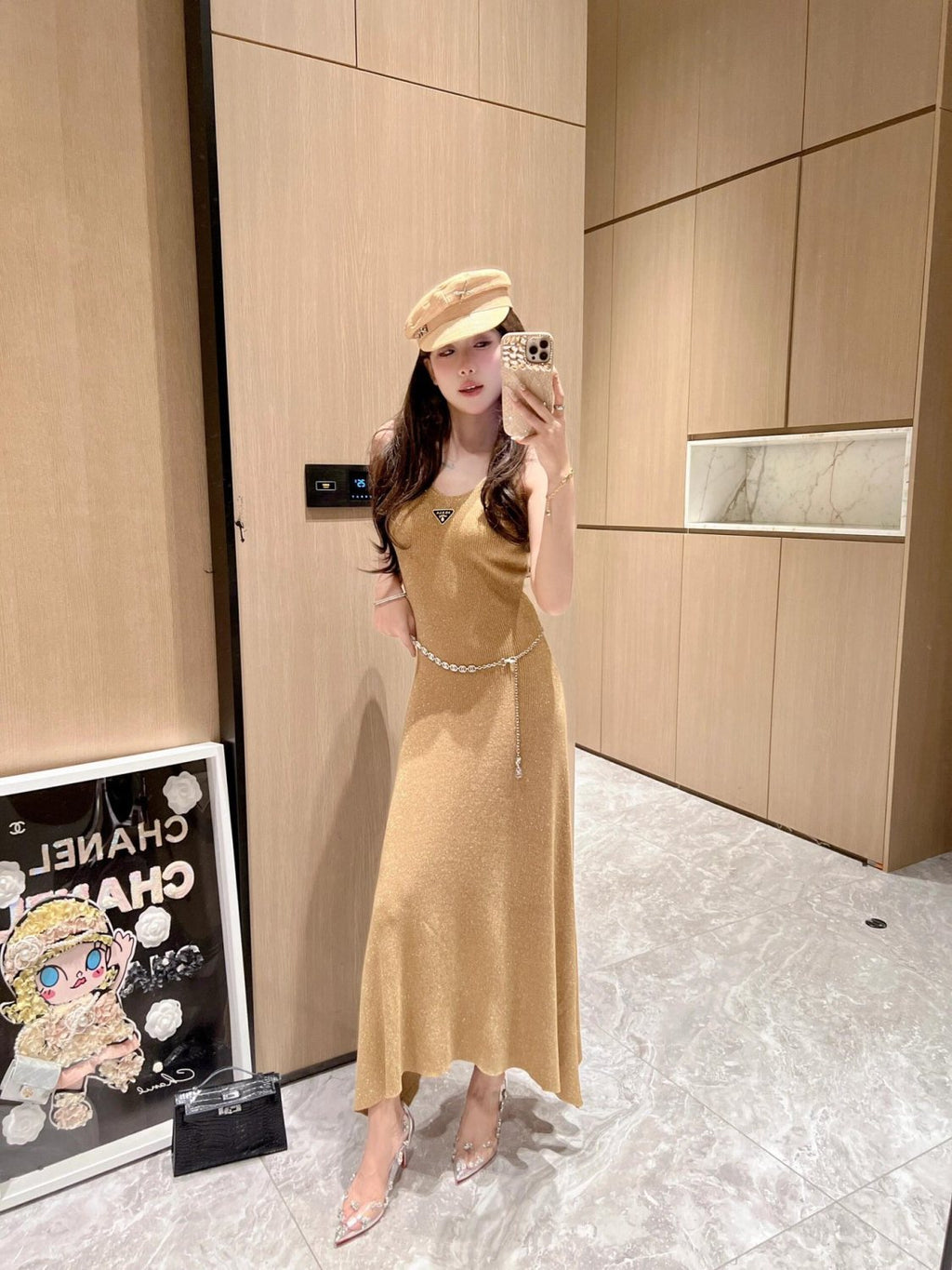 Women's Summer Gilt V-Neck Knit Halter Long Dresses #72456