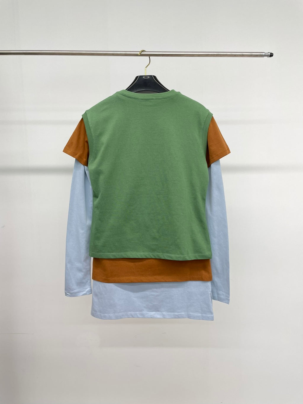 Women's Summer Clashing Color Embroidery Letter Logo Round Neck 3 Piece Layered T-Shirt Set  #73931