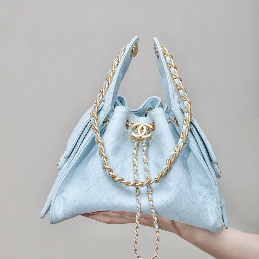 Women's Classic Double C Logo Solid Color Cowhide & Leather Tote Shoulder Bag Bags #77512