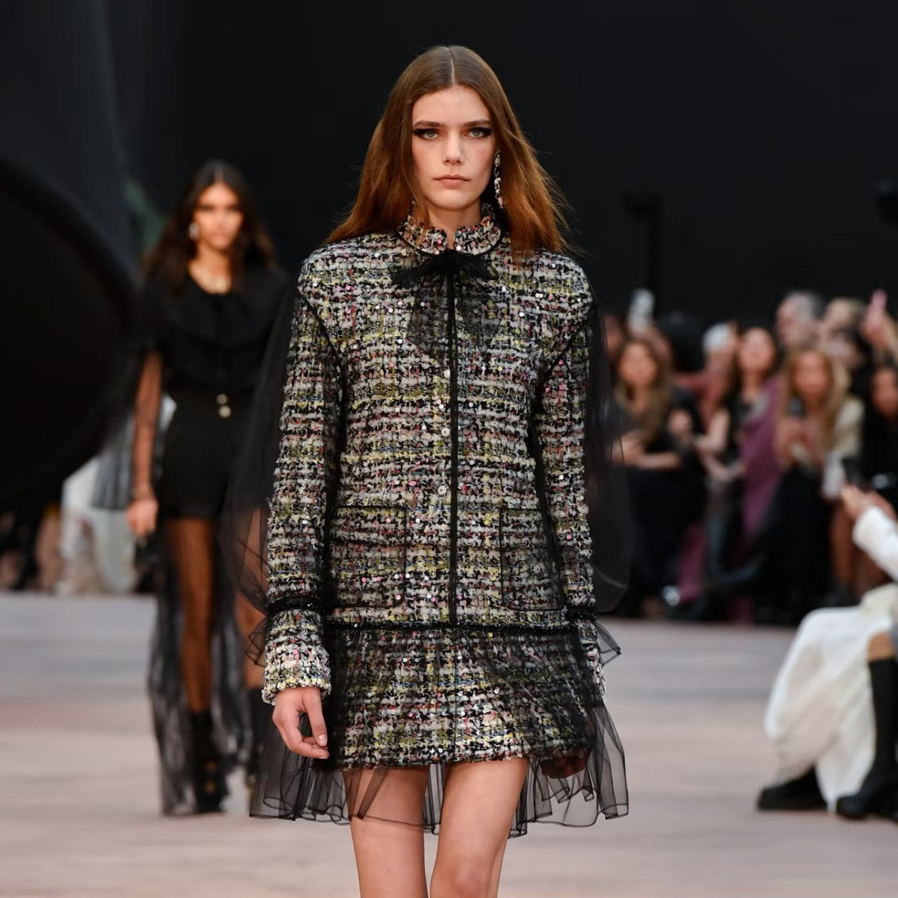 Women's 26SS Round Neck Button-up Tweed Short Coat Jacket Short Skirt Set Suit #194252