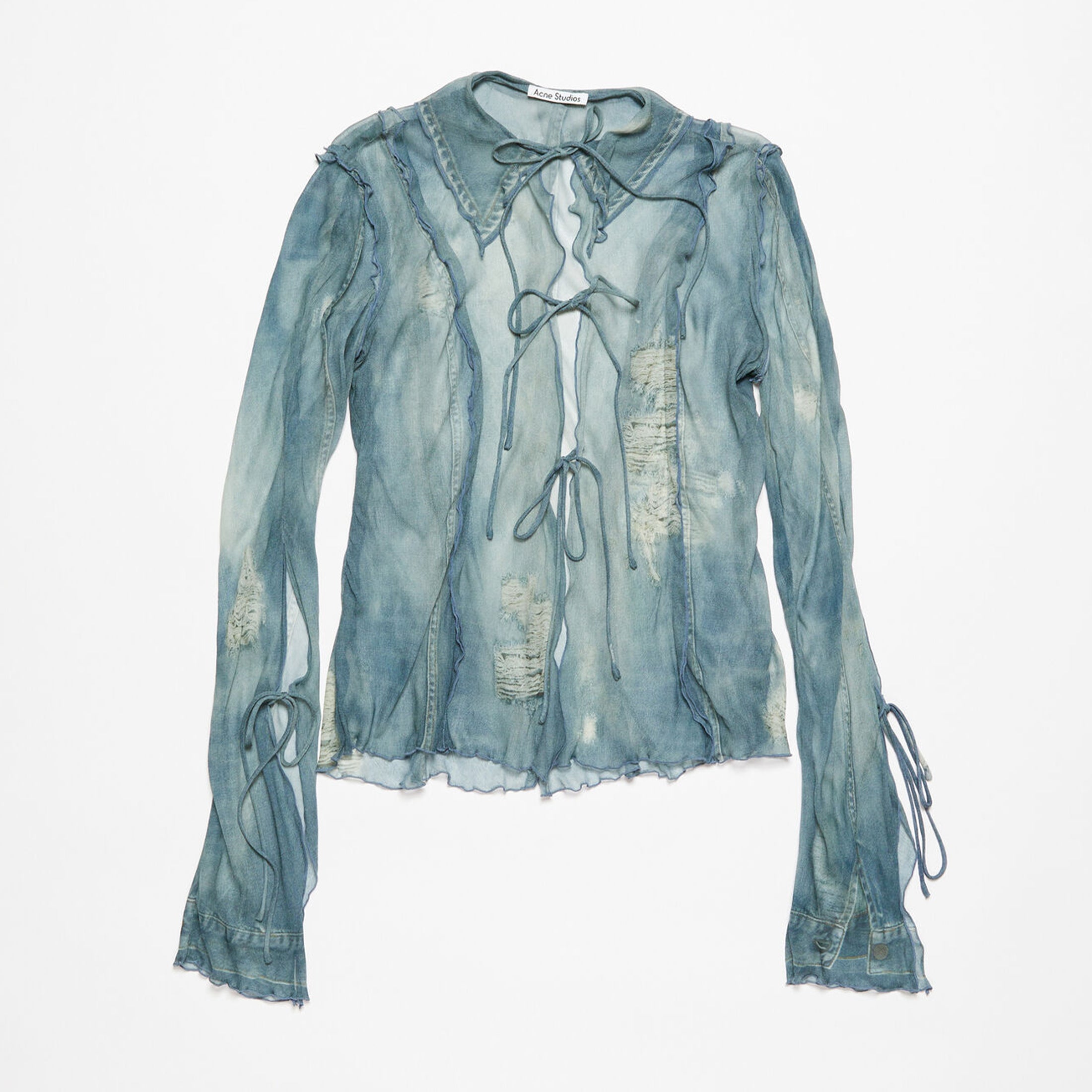 Women's Spring And Summer Fantasy 3d Printing Tie Wave Edge Long Sleeve See Through Blouse Fashion Trend Shirt Ngvp #8786