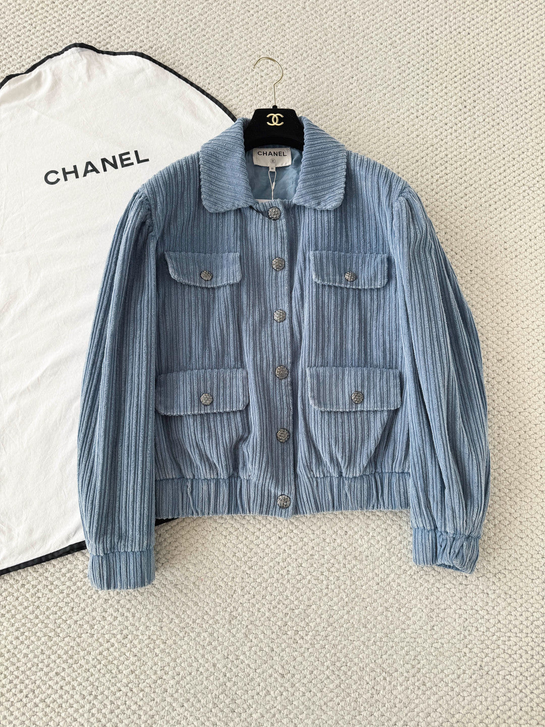 Women's 25K Blue Corduroy Collared Jacket Coat #193903