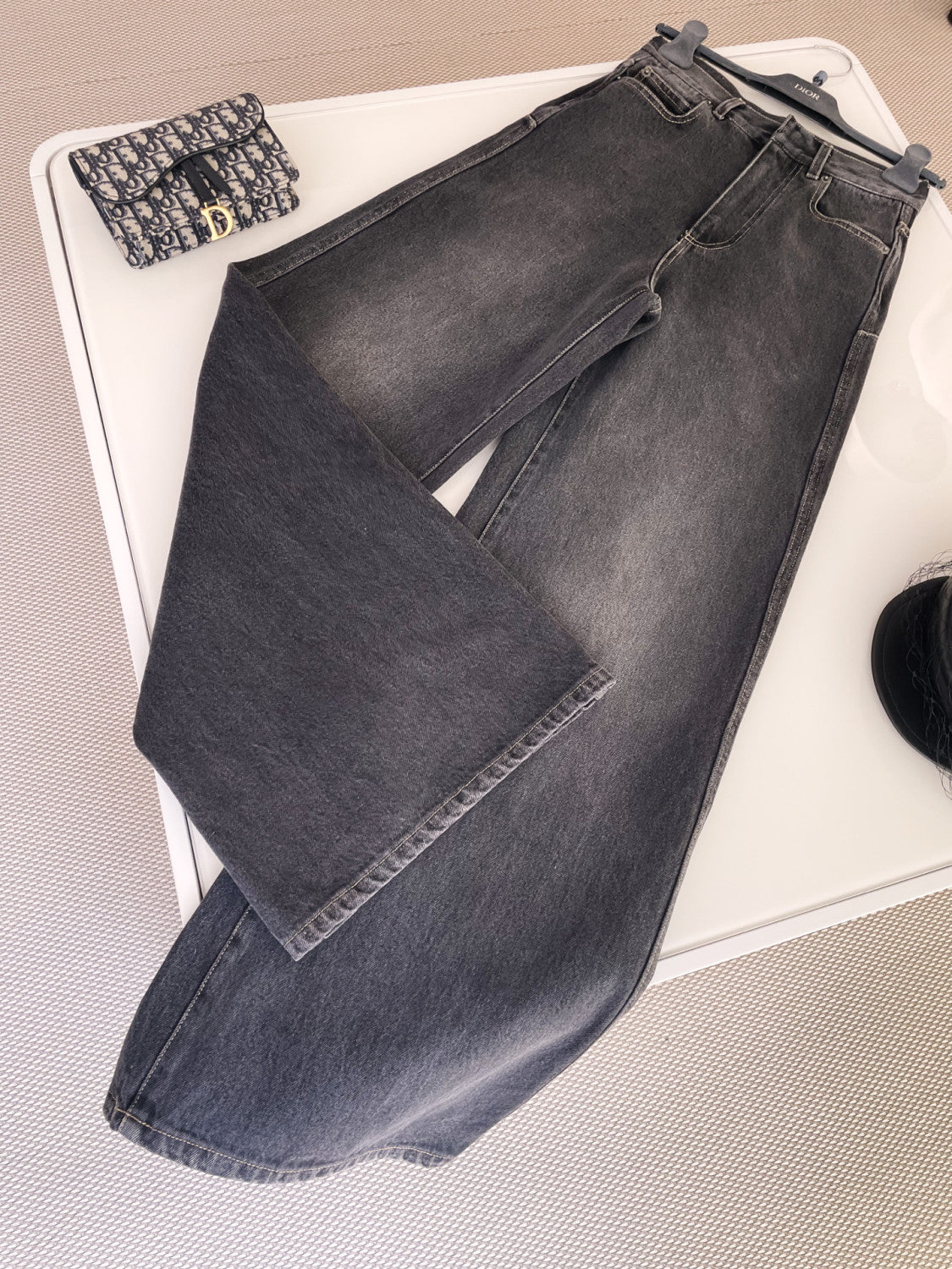 Women's Four Seasons Solid Color Wide Leg Flared Pants Casual High Waist Denim Pants #71919