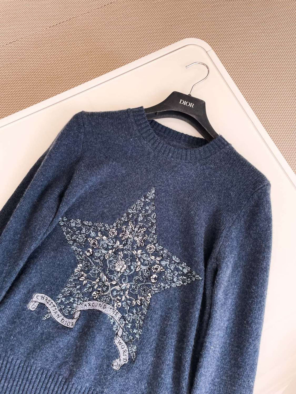 Women's Spring and Autumn Star Embroidery Pattern Cashmere Knit Crew Neck Sweater #74584