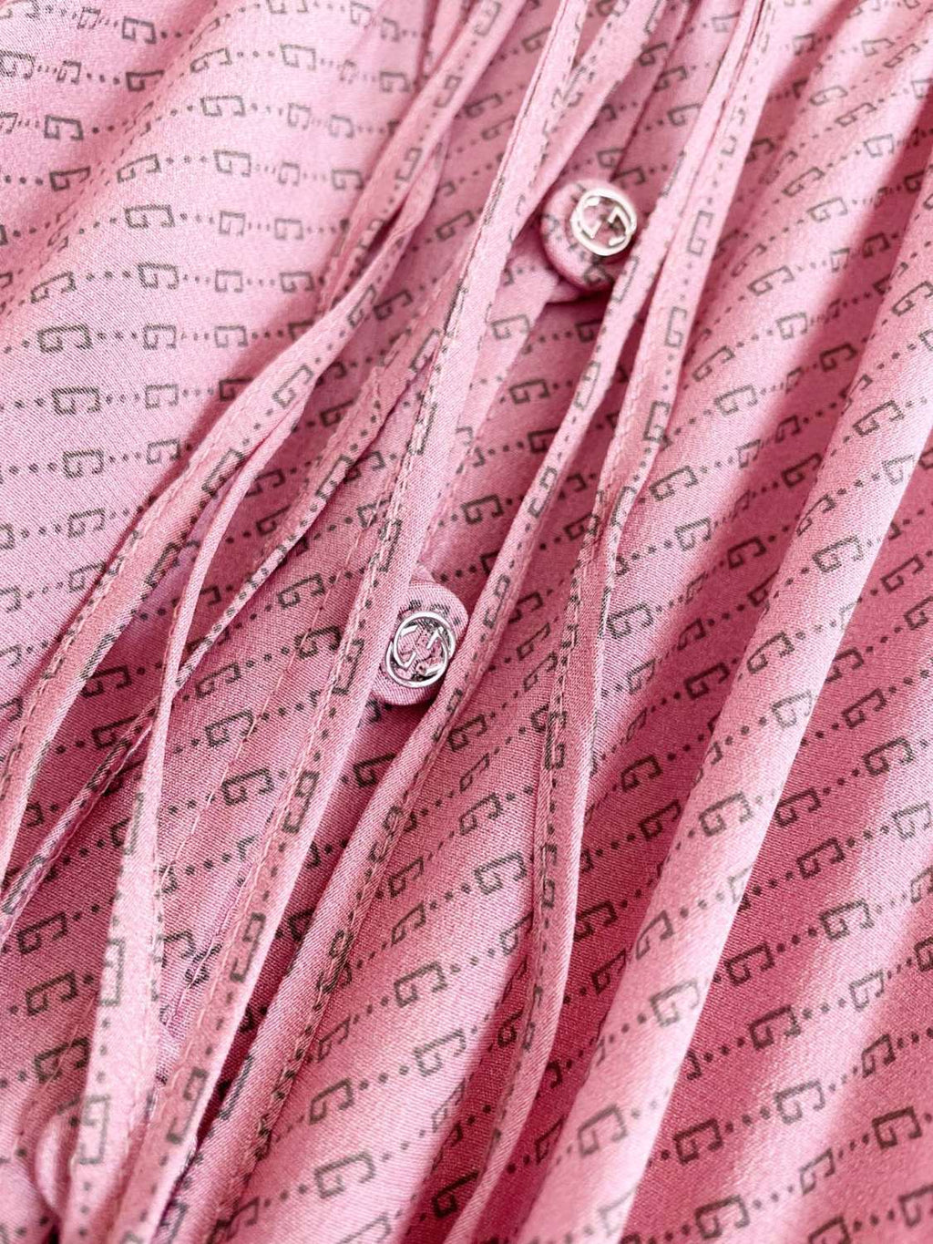 Women's Summer Pink All Over Logo Printed Silk Tunic Long Sleeve Dresses #72483