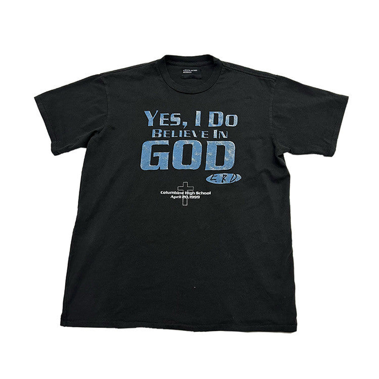 Enfants Riches Deprimes Men's Summer I BELIEVE IN GOD Printed Casual Loose Solid Color Short Sleeve T-Shirt #98223