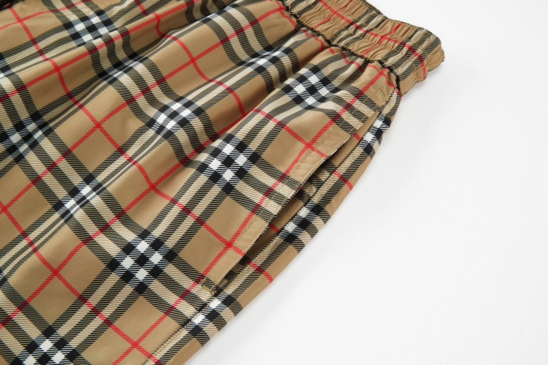 Men's Summer Check Drawstring Cinch Band Polyester Casual Shorts #99517