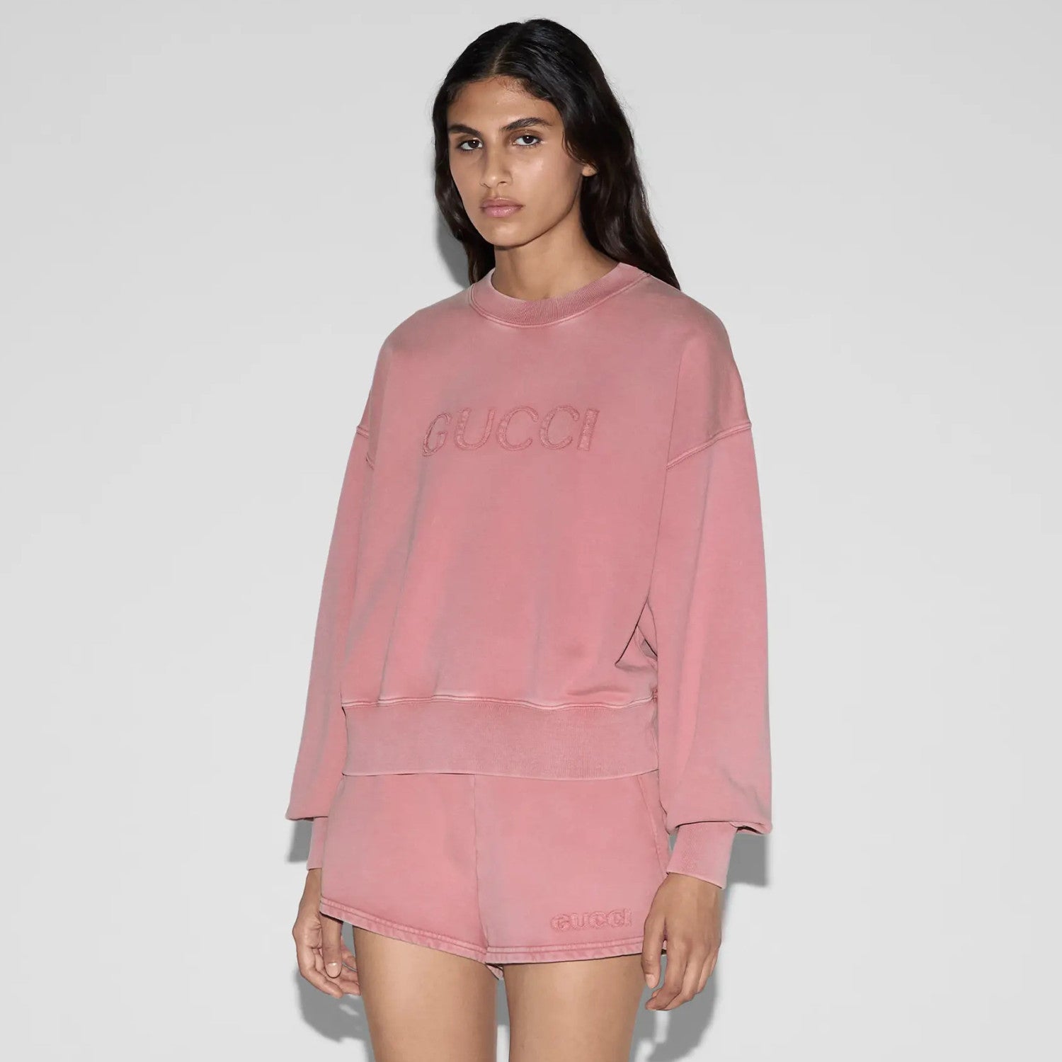 Women's Spring/Summer Solid Color Embroidered Letter Print Round Neck Cotton Long Sleeve Sweatshirt and Casual Stretch Waist Shorts Set Suit #77924