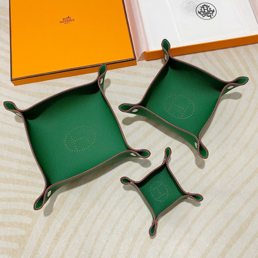 Simple Fashion Logo Printing Small 13x13cm Medium 22x22cm Large 25x25cm Whole Set Sold Color Blocking Leather Tray Accessories Ornaments #72946