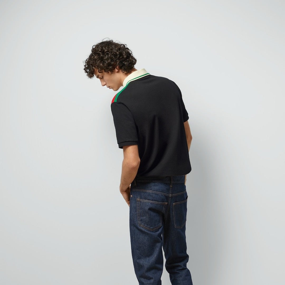 GG Men's Summer Colorblocked Stripe Trim Cotton Polo Neck Short Sleeve T-Shirt #98685