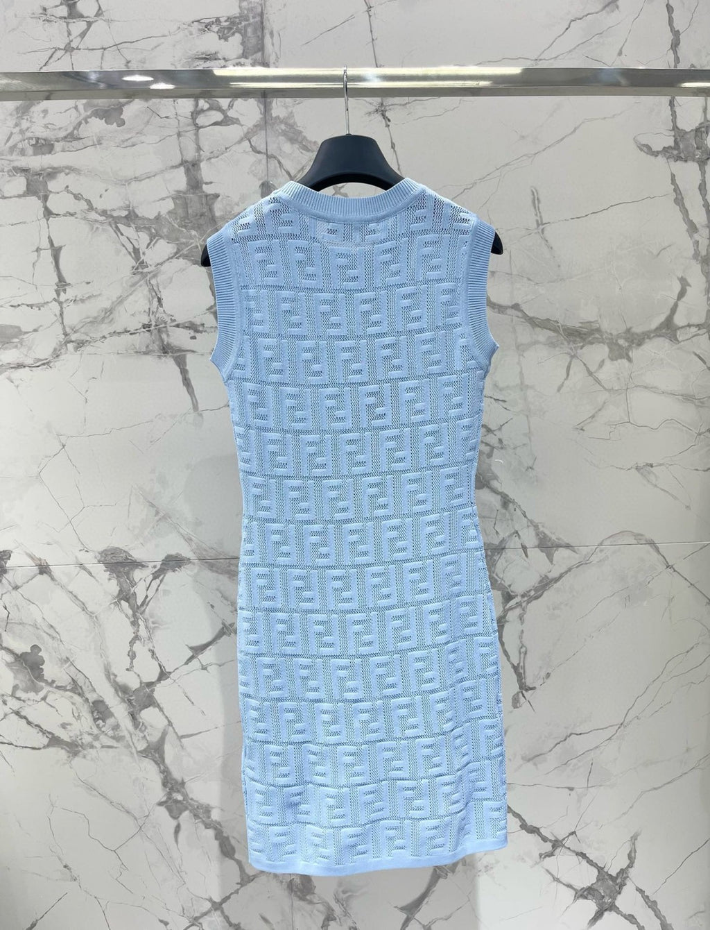 Women's Spring/Summer Solid Color Monogram Printed Round Neck Knit Sleeveless Dresses #72621