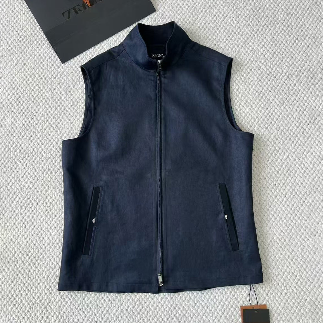 Ermenegildo Zegna Men's Spring And Autumn Solid Color Standing Collar Zipper Fit Sleeveless Vest Jacket Ngvp #1168