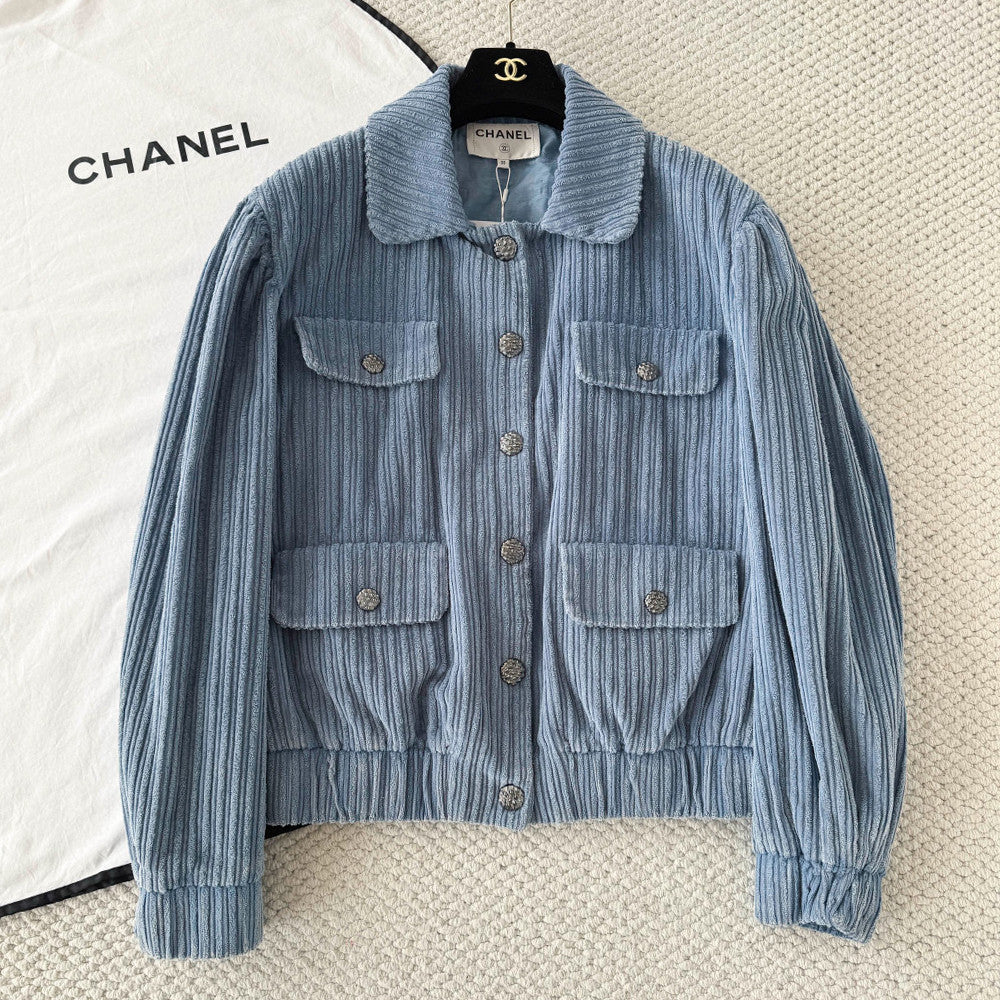 Women's 25K Blue Corduroy Collared Jacket Coat #193903