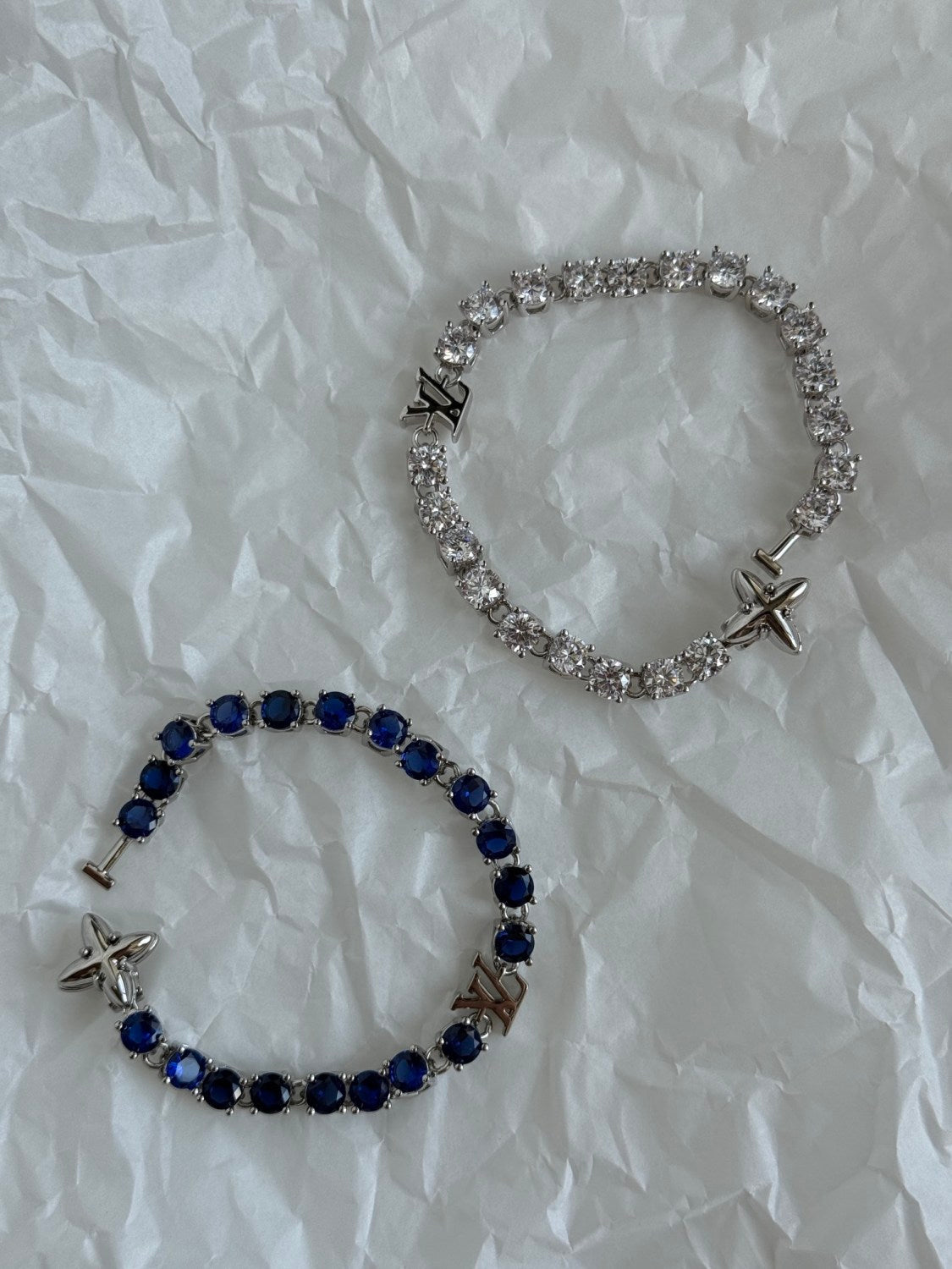 CRYSTAL Men's Blue Monogrammed Zirconia Bracelet Jewelry #73244