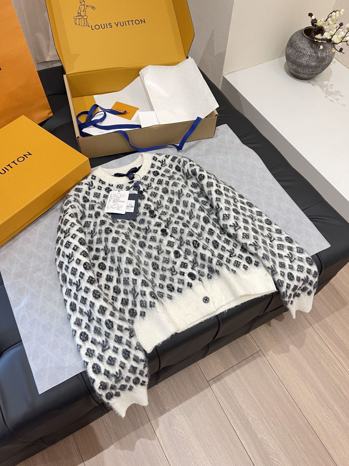 Women's Spring and Autumn Floral Button Hollow Ribbed Round Neck Single Breasted Long Sleeve Knit Sweater Jacket #73668