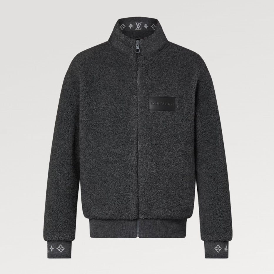 Men's Spring & Autumn Solid Color Logo Jacquard Suede Drawstring Zipper Long Sleeve Jacket #71471