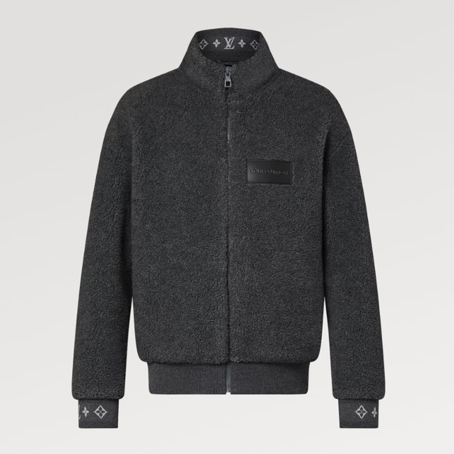 Men's Spring & Autumn Solid Color Logo Jacquard Suede Drawstring Zipper Long Sleeve Jacket #71471