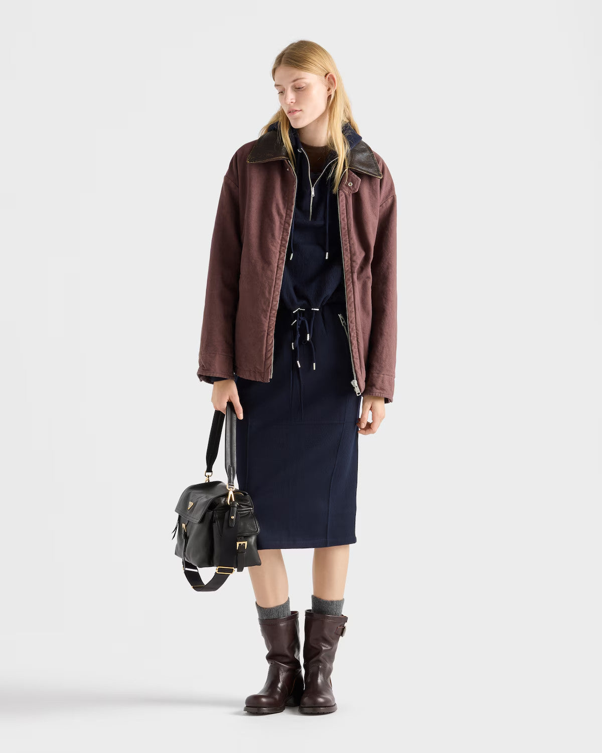 Women's Spring/Fall Cashmere-Blend Hooded Sweatshirt Fashionable Half-Zip Hoodie with Pockets Deep Blue Sweatshirt #193211