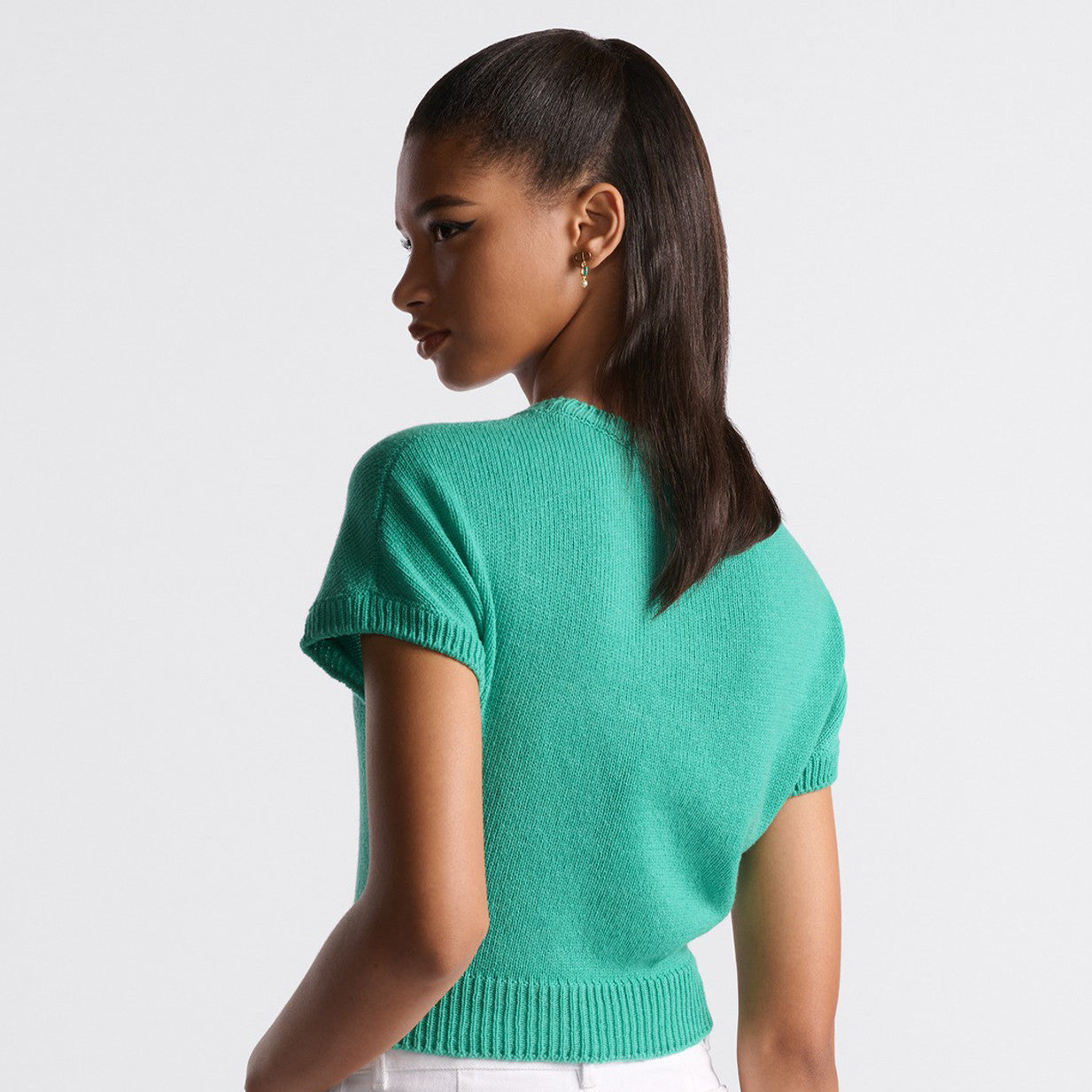 Women's Spring. Autumn and Winter Dioriviera Embroidery Round Neck Slim Knit Sweater Solid Color Short Sleeve Cashmere Sweater #71371