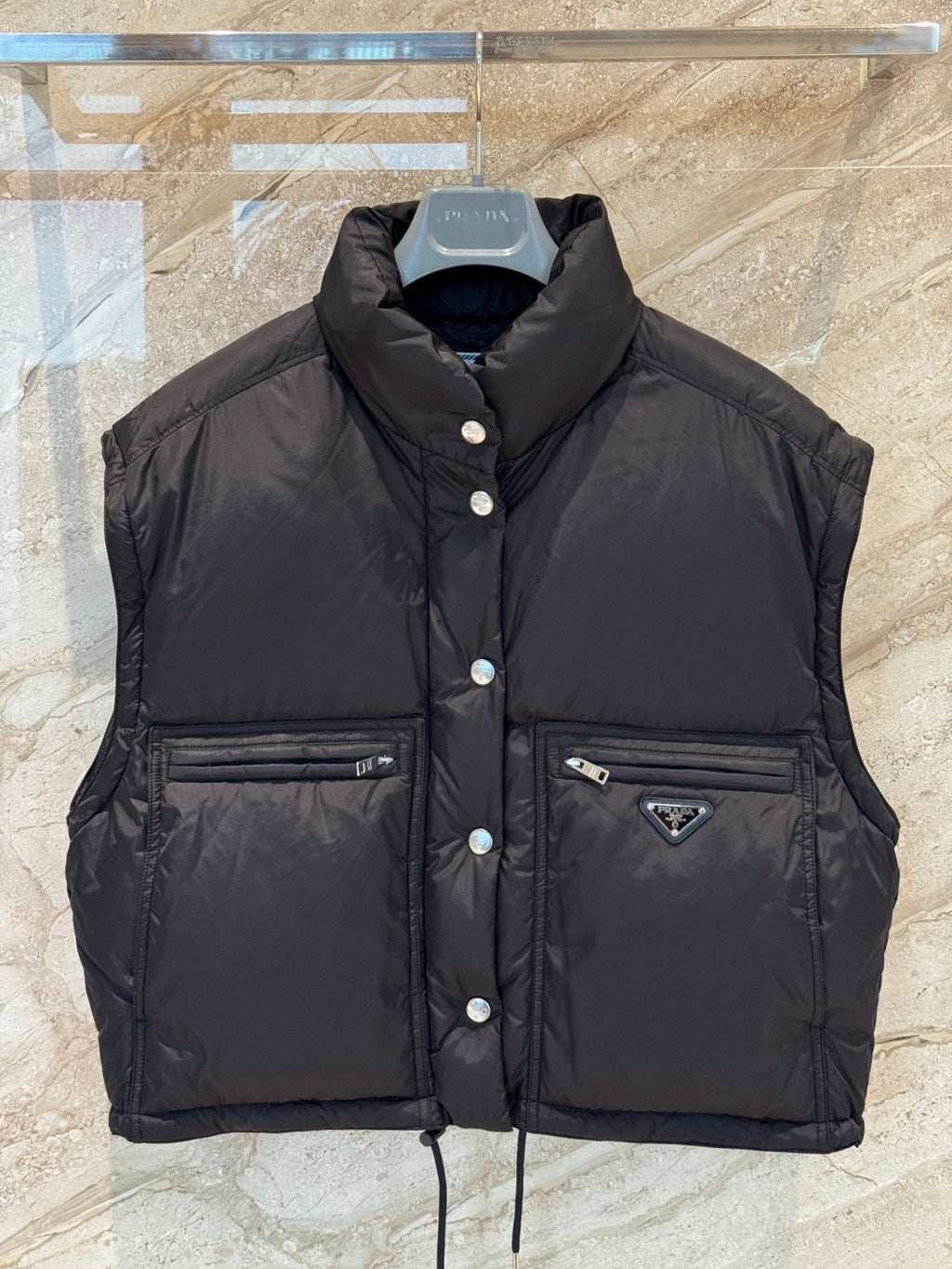 Puffer Jacket Black Women's recycled nylon fabric Triangular logo Detachable sleeves Down jacket Insulated vest  #194193