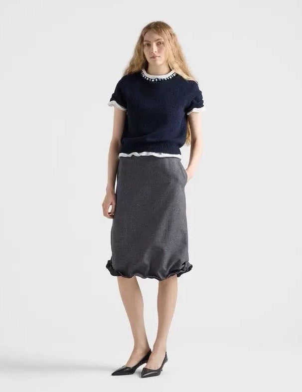 Women's 2026 New Collection Crystal Embellished Crew Neck Cashmere Knitted Short-Sleeve T-shirt