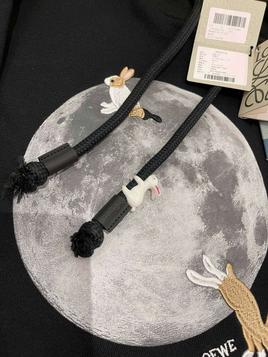 Women's Spring and Autumn Moon Print Black Hooded Drawstring Long Sleeve Sweatshirt #74569