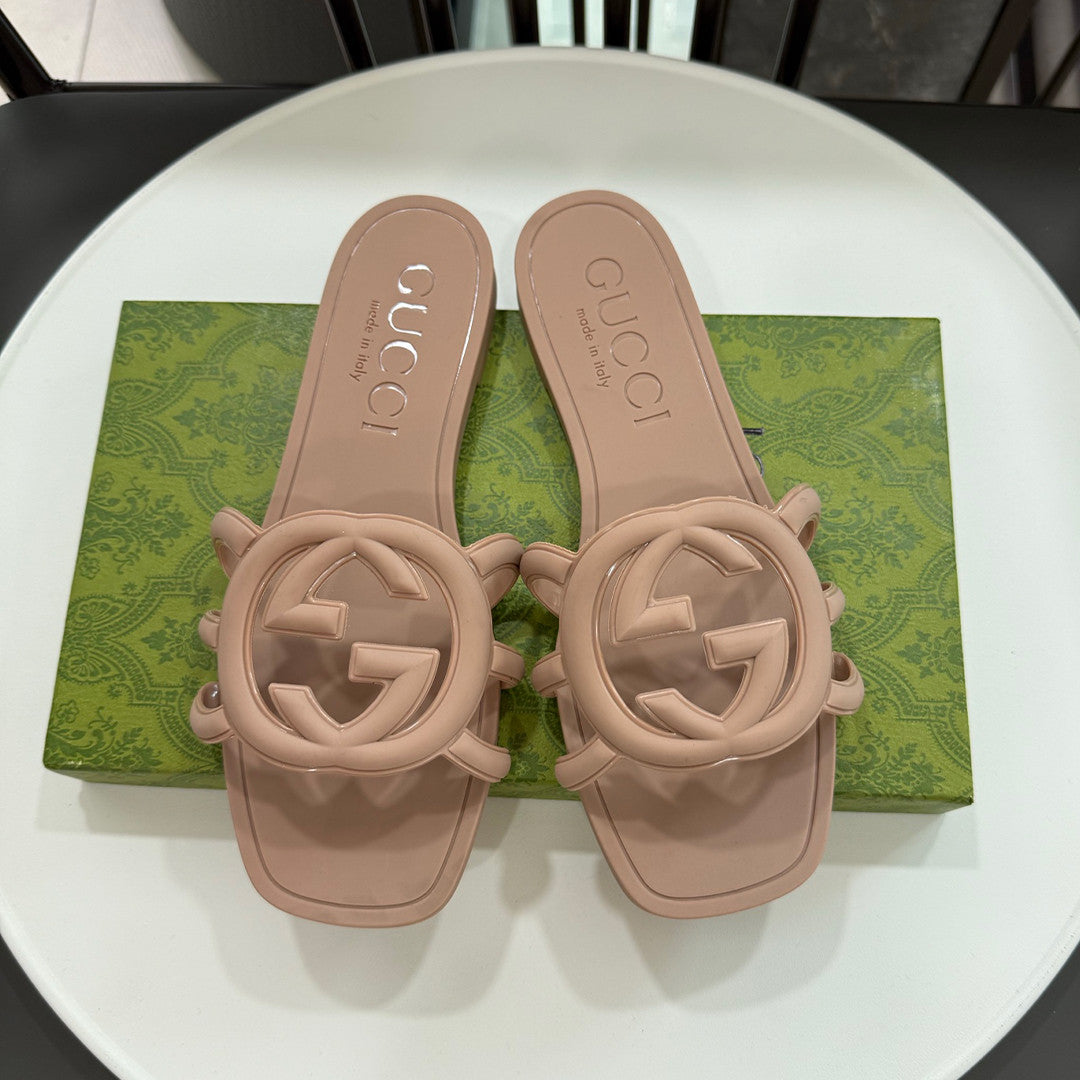 GG  Women's Summer Double G Hollow out Square Head Flat Slippers Solid Color Casual Shoes #81341