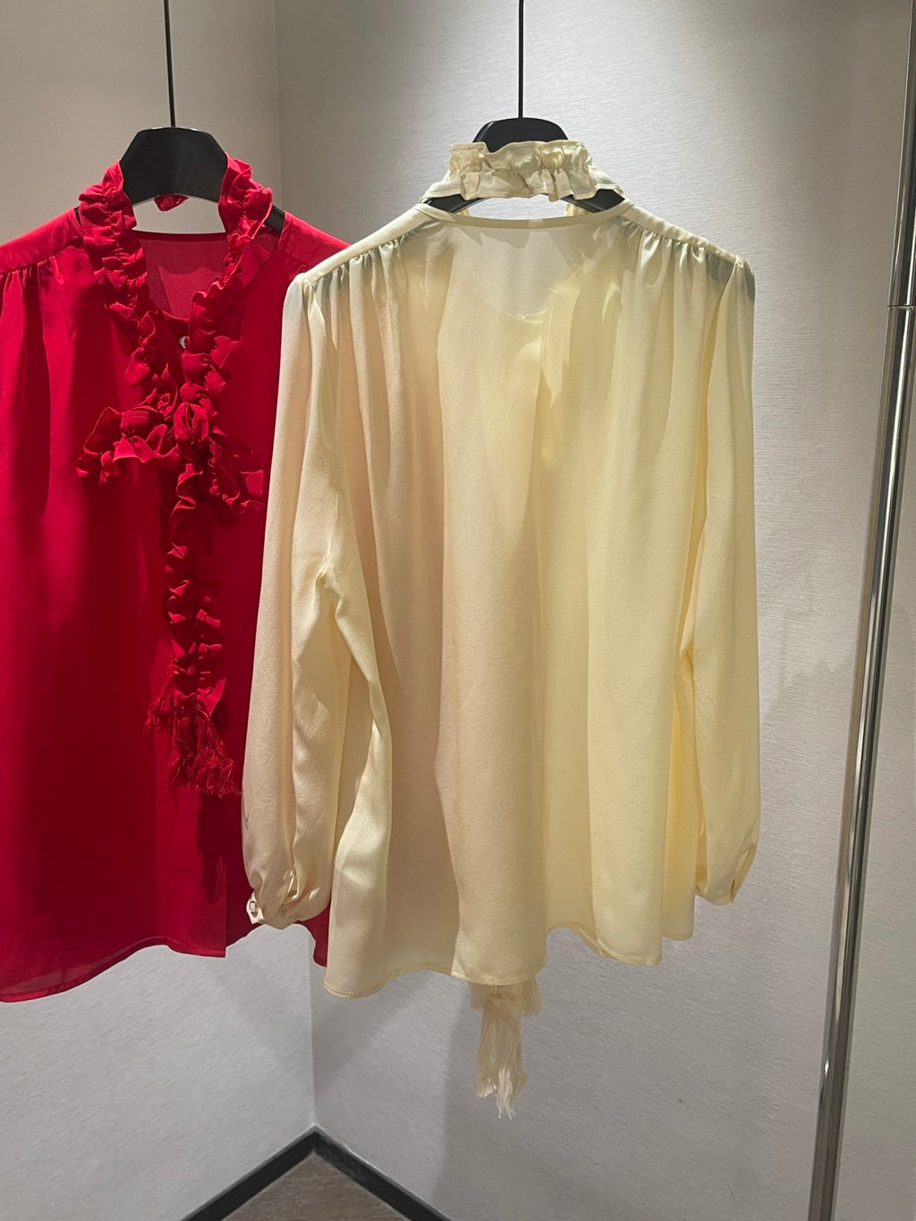 Women's Summer Solid Color Long Sleeved Bow Flutter Silk Single Breasted Shirt #74765