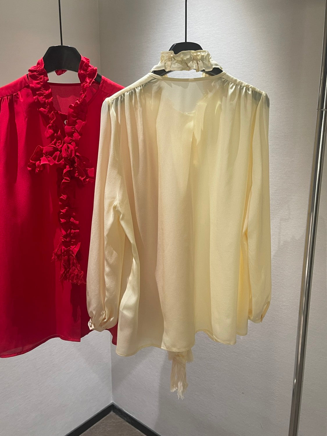 Women's Summer Solid Color Long Sleeved Bow Flutter Silk Single Breasted Shirt #74765