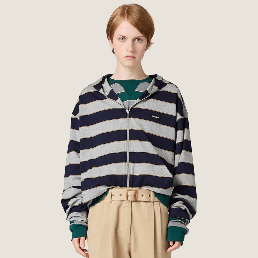 Women's Spring/summer Black & Gray Striped Plain Knit Hooded Sweatshirt With Zipper - Fashionable Trendy Casual Versatile #194353