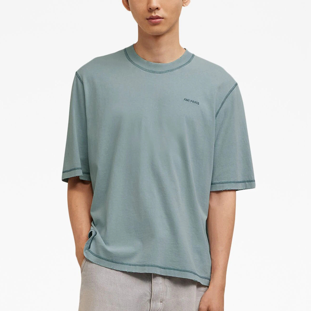 Ami Men's and Women's Summer Letter Embroidery Logo Round Neck Solid Color Short Sleeve T-shirt #98648