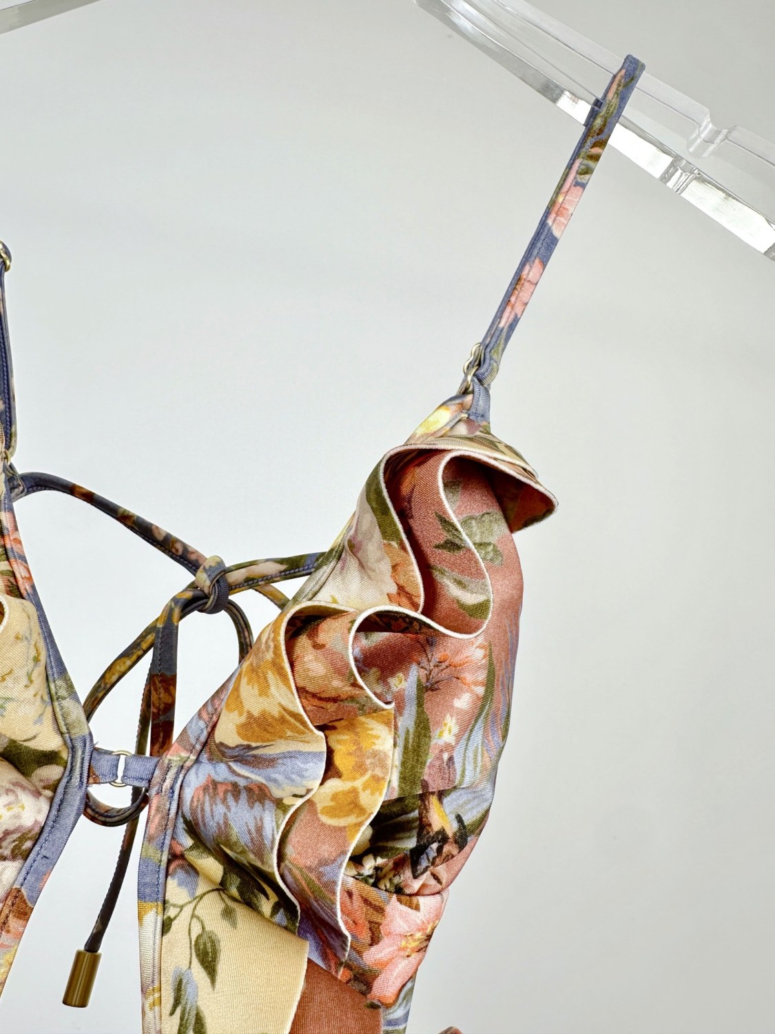 Women's Patchwork Chartreuse Ruffle Halter One-piece Swimsuit #75153